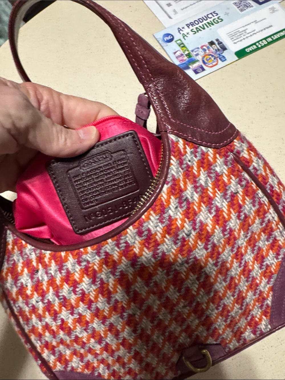 Coach Burgundy Leather Patch on Bright Pink Interior - Picture 11 of 11